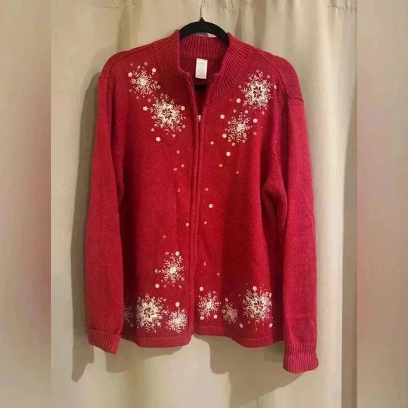 Womens Red Snowflake Vintage Cardigan - Picture 1 of 5